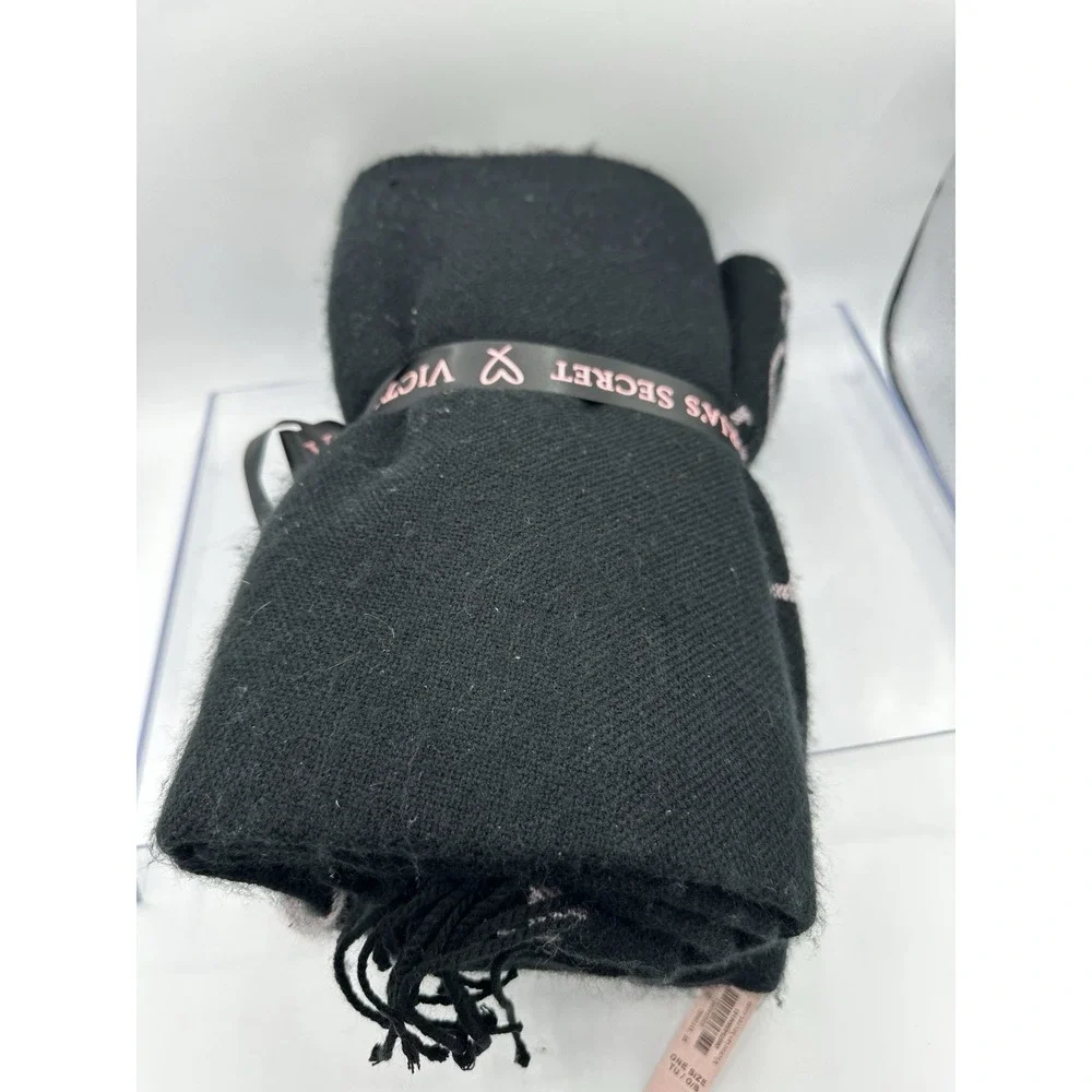 Victoria's Secret Soft Fringe Throw Blanket 50x60 Black Pink Logo NWT